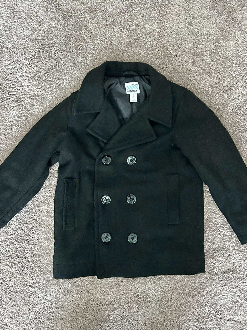 Gap Wool Blend Pea Coat Button Up Kids Small 6-7 Black Dressy VTG